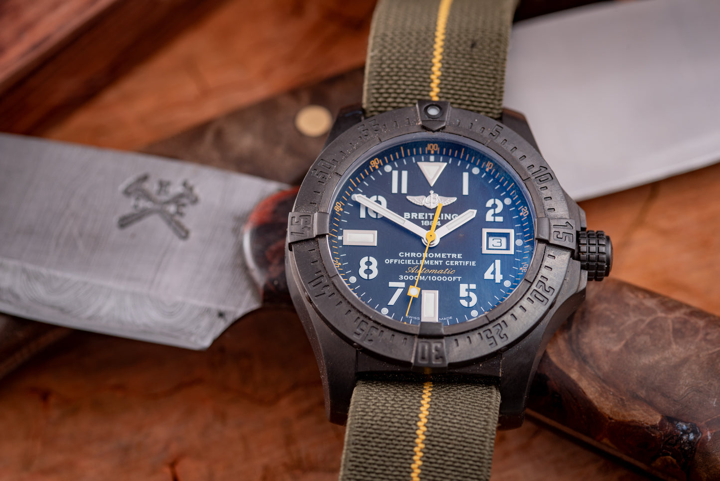 Breitling Seawolf Avenger Code Yellow 45mm Black Steel 1/1000 Reference Number A17330 Inner Box And Papers Additional Strap