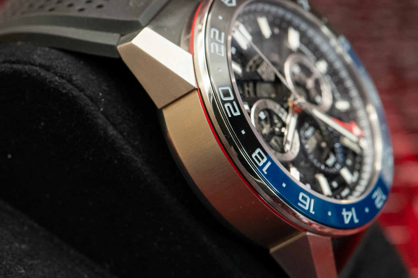 TAG Heuer Carrera Calibre Heuer 02 Batman Bezel GMT Skeleton Dial Rubber Strap Ref CBG2A1Z.FT6157 Box And Papers