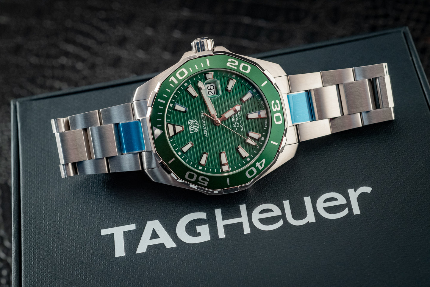 TAG Heuer Aquaracer 300M Green Stripes Box And Papers Ref WAY201S.BA0927