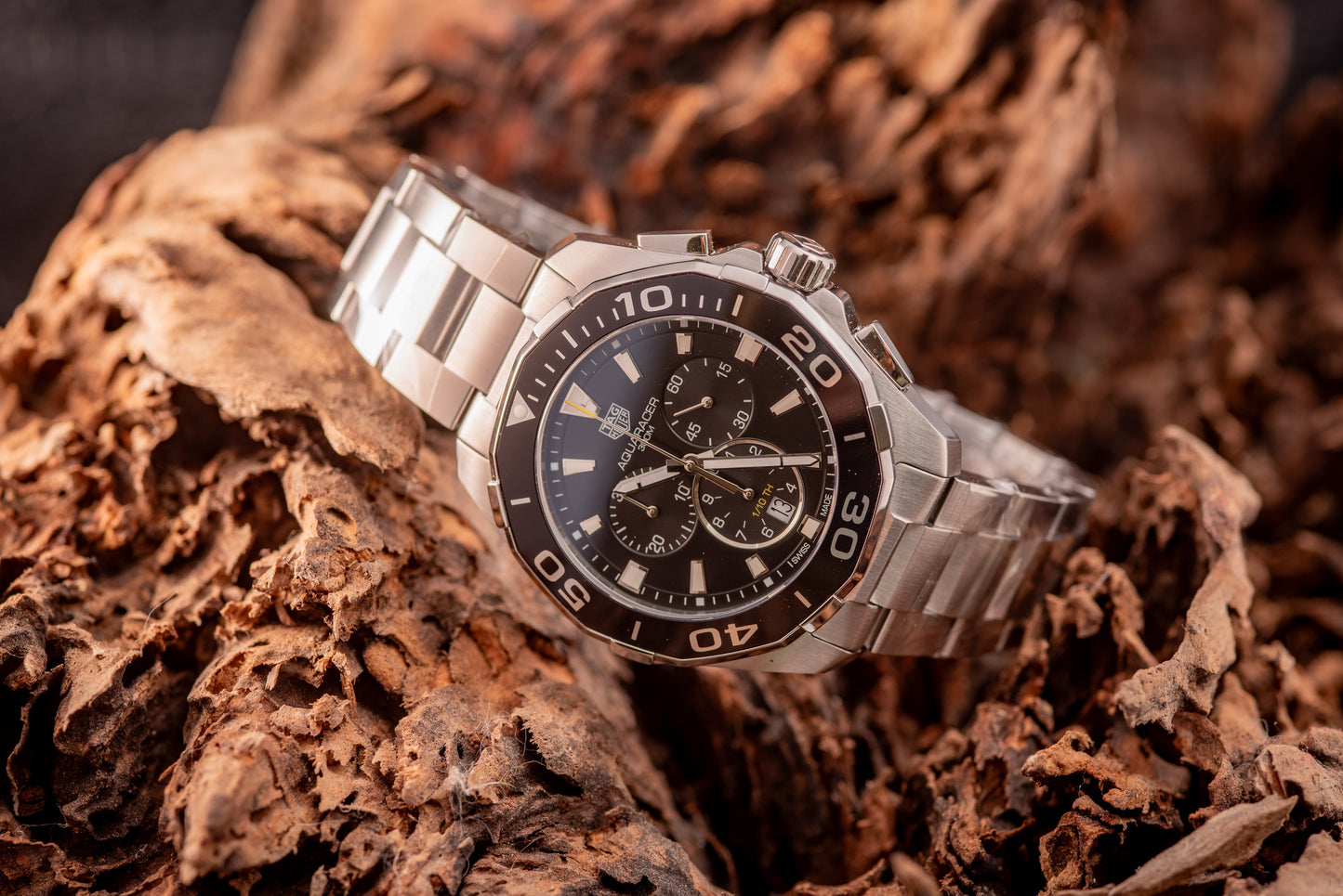 TAG Heuer Aquaracer 43mm Chrono Black Face/Bezel Box And Papers Ref CAY111A.BA0927
