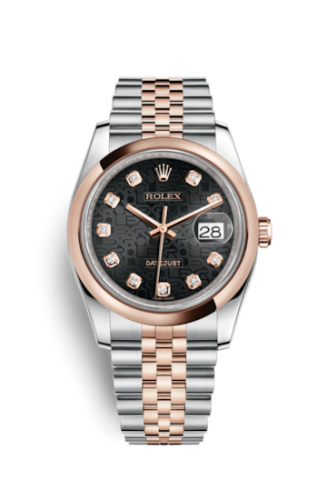 Rolex Datejust 36 Rolesor Everose Domed / Jubilee / Black Computer : Ref Number 116201-0068