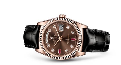 Rolex Day-Date 36 Everose / Strap / Chocolate Diamonds Rubies : Ref Number 118135-0087