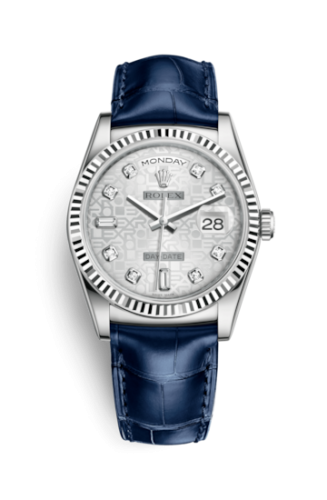 Rolex Day-Date 36 White Gold Fluted / Strap / Silver Computer : Ref Number 118139-0092
