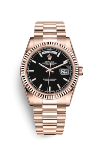 Rolex Day-Date 36 Everose Fluted / President / Black : Ref Number 118235f-0004