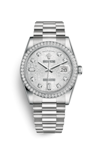 Rolex Day-Date 36 Platinum Diamonds / President / Silver Computer : Ref Number 118346-0050