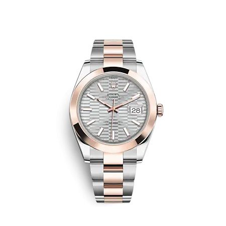Rolex Datejust 41 Rolesor Everose - Smooth / Oyster / Silver - Fluted : Ref Number 126301-0017