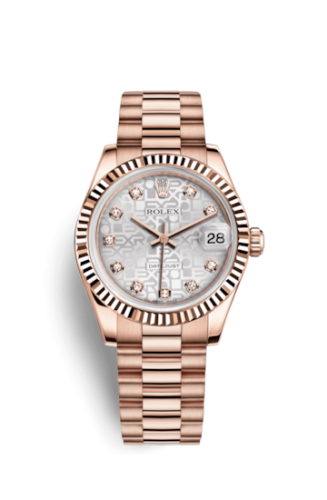 Rolex Datejust 31 Everose Fluted / President / Silver Computer : Ref Number 178275f-0001