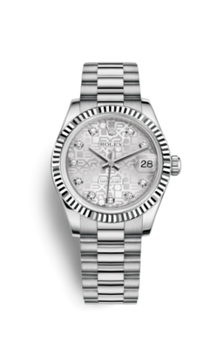 Rolex Datejust 31 White Gold Fluted / President / Silver Computer : Ref Number 178279-0006