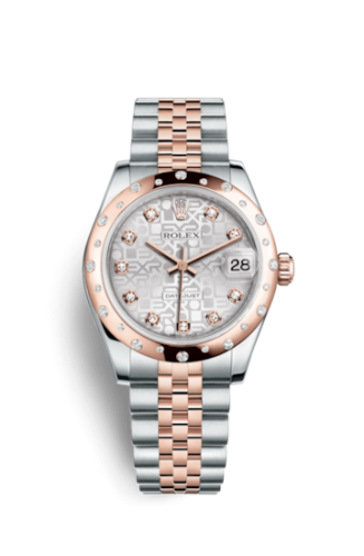 Rolex Datejust 31 Rolesor Everose Domed Diamond / Jubilee / Silver Computer : Ref Number 178341-0045