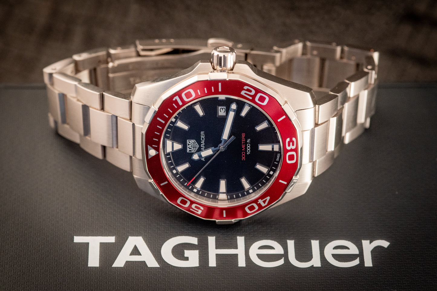 Tag Heuer Aquaracer Black Dial Red Bezel Ref WAY101B.BA0746 Box And Papers
