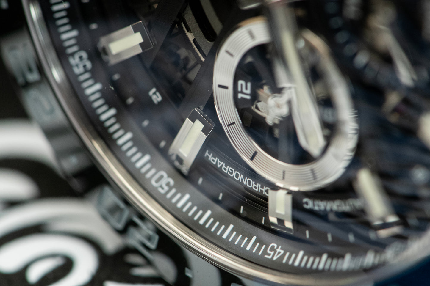 TAG Heuer Carrera Calibre Heuer 02 Batman Bezel GMT Skeleton Dial Rubber Strap Ref CBG2A1Z.FT6157 Box And Papers