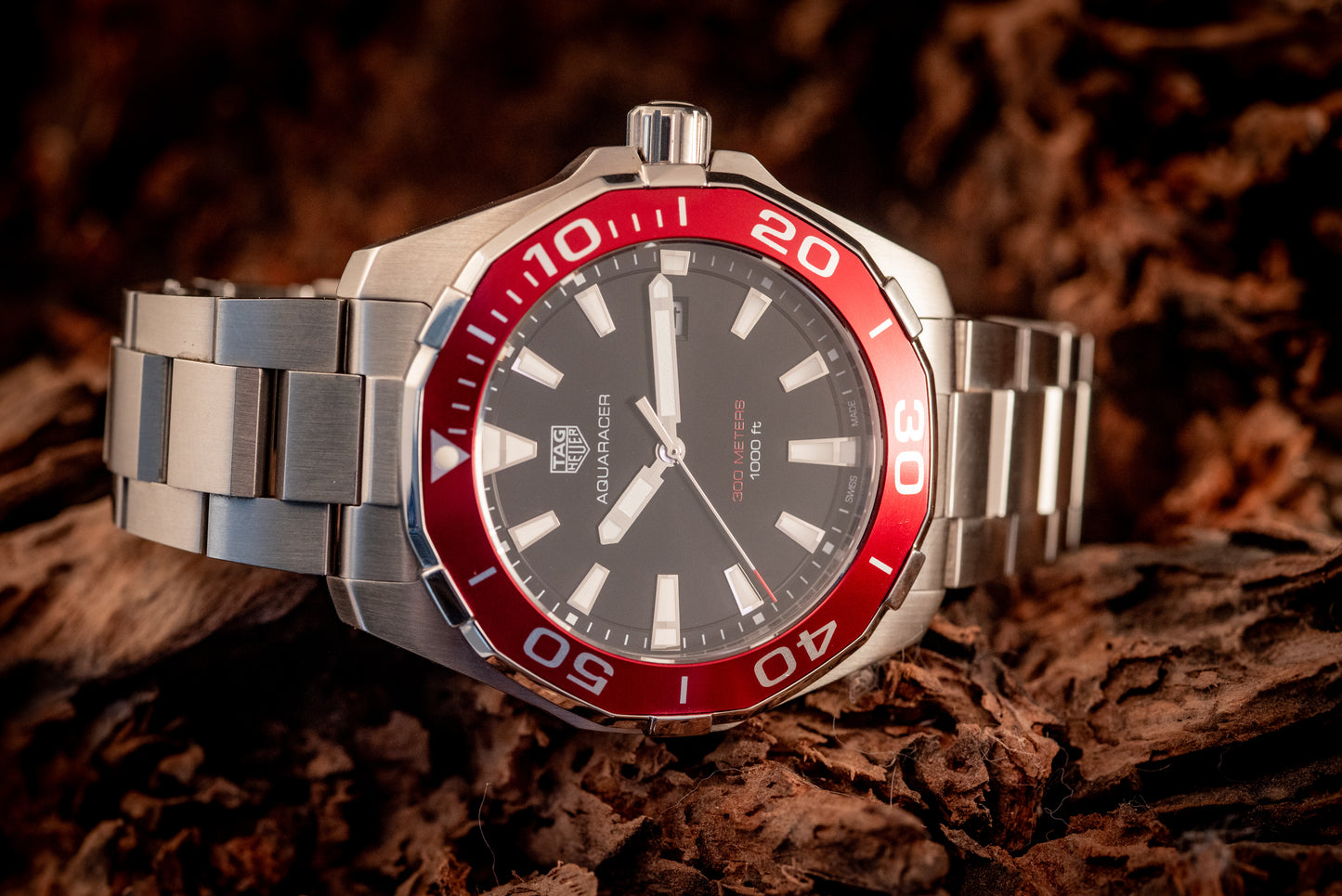 Tag Heuer Aquaracer Black Dial Red Bezel Ref WAY101B.BA0746 Box And Papers
