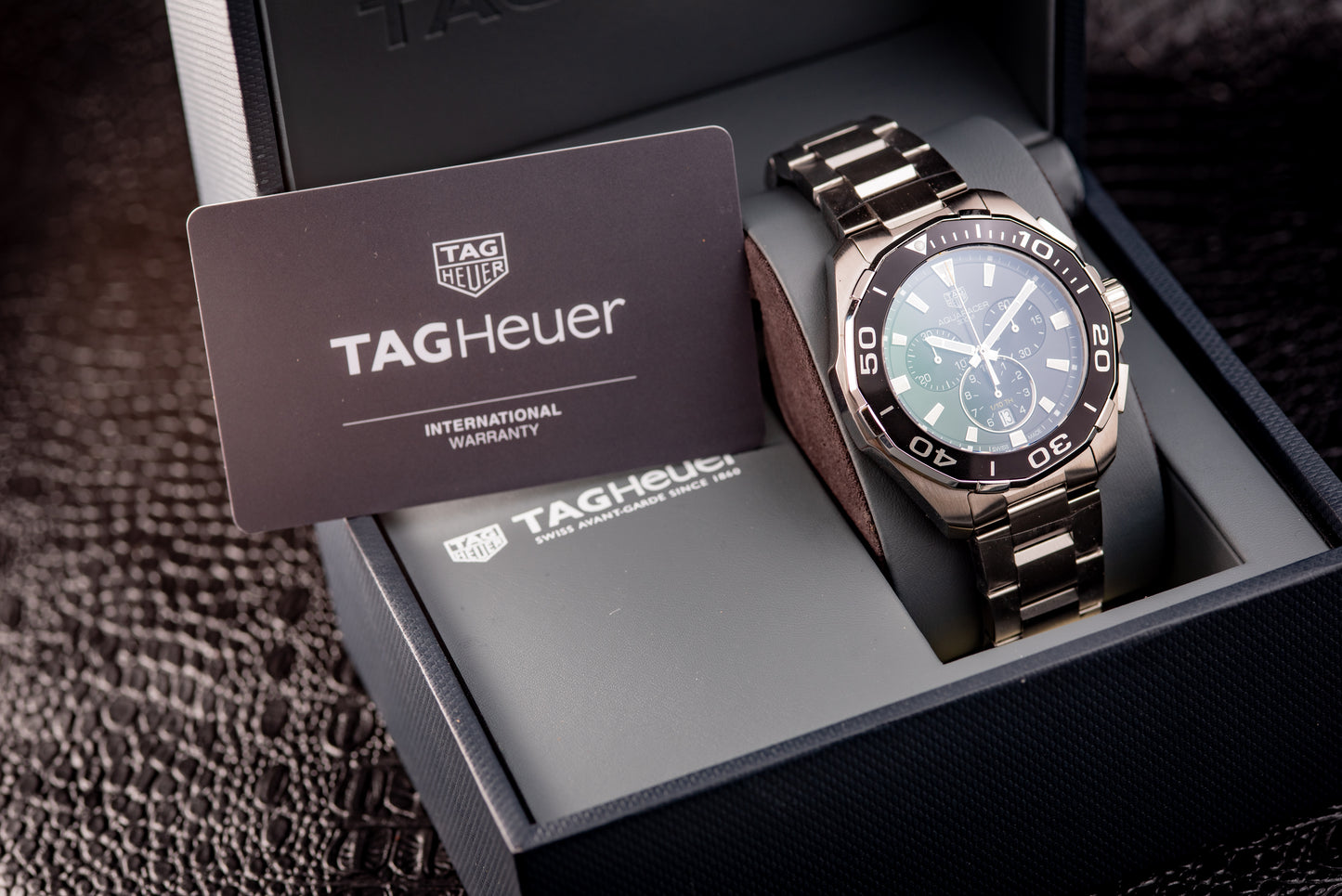 TAG Heuer Aquaracer 43mm Chrono Black Face/Bezel Box And Papers Ref CAY111A.BA0927