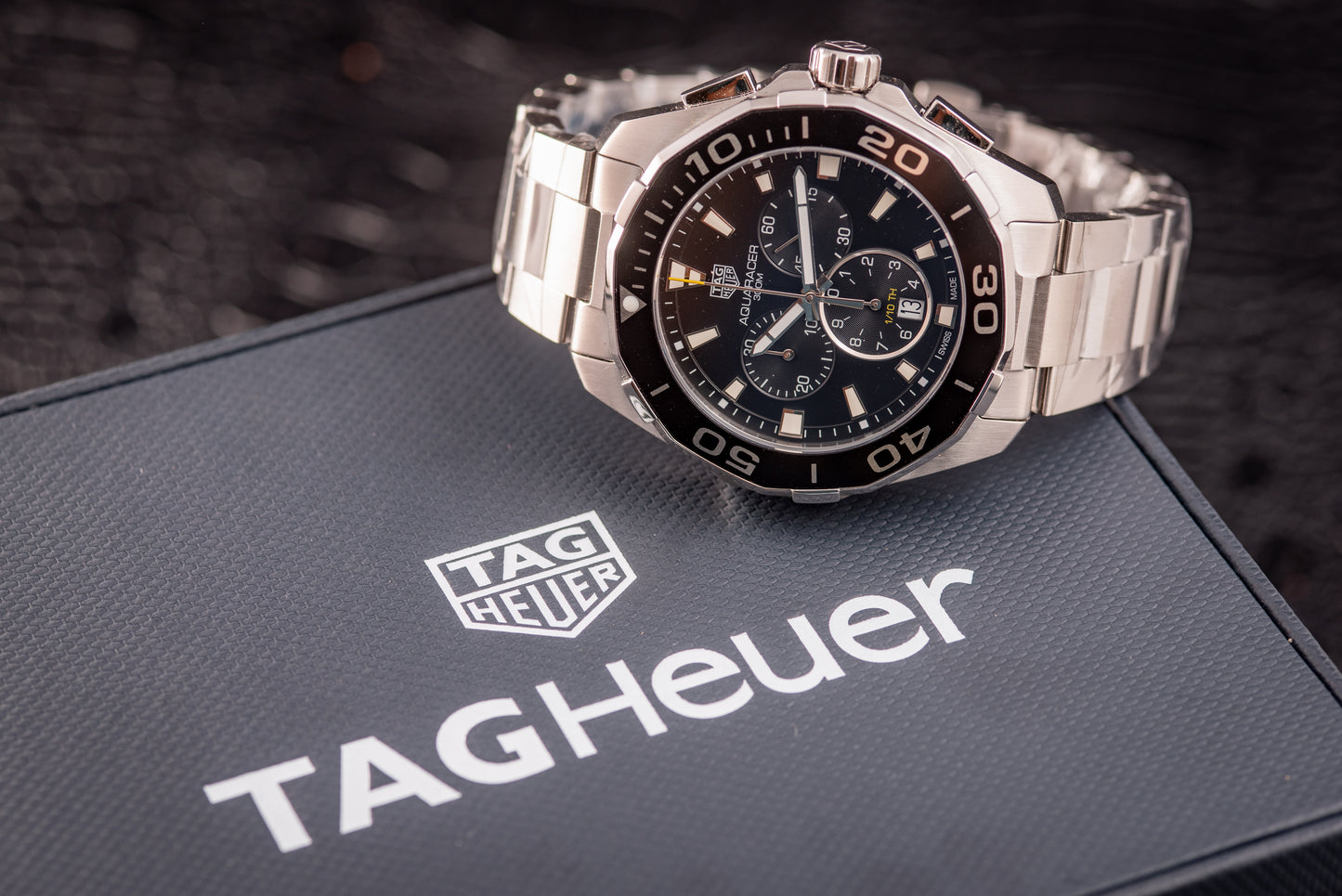 TAG Heuer Aquaracer 43mm Chrono Black Face/Bezel Box And Papers Ref CAY111A.BA0927