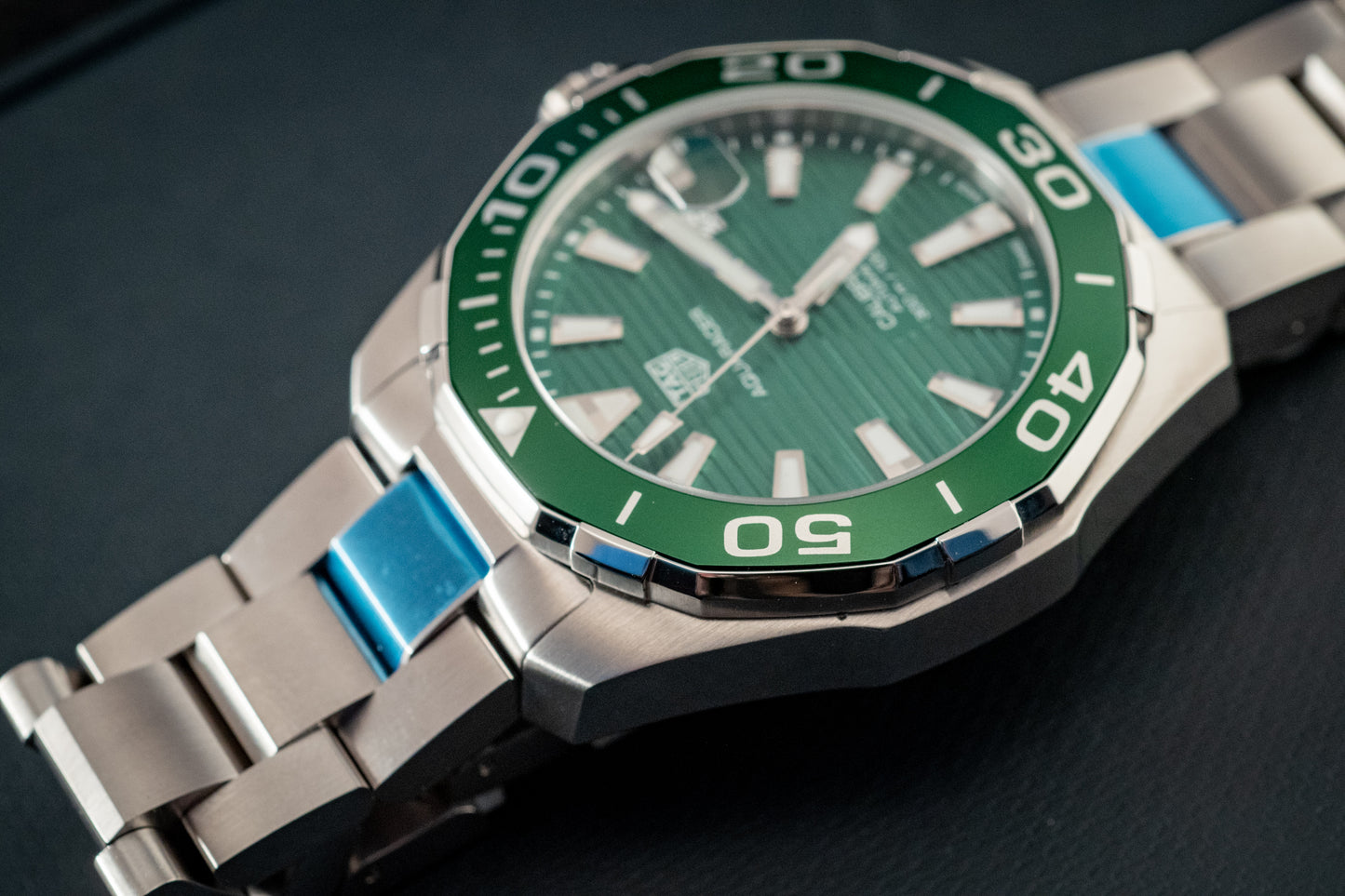 TAG Heuer Aquaracer 300M Green Stripes Box And Papers Ref WAY201S.BA0927