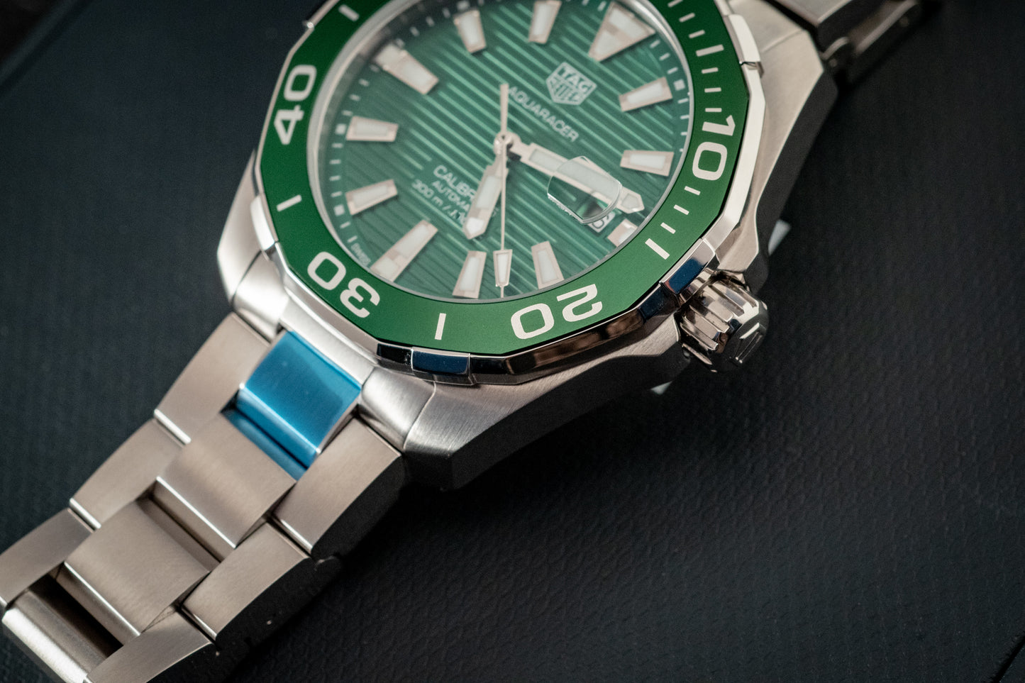 TAG Heuer Aquaracer 300M Green Stripes Box And Papers Ref WAY201S.BA0927