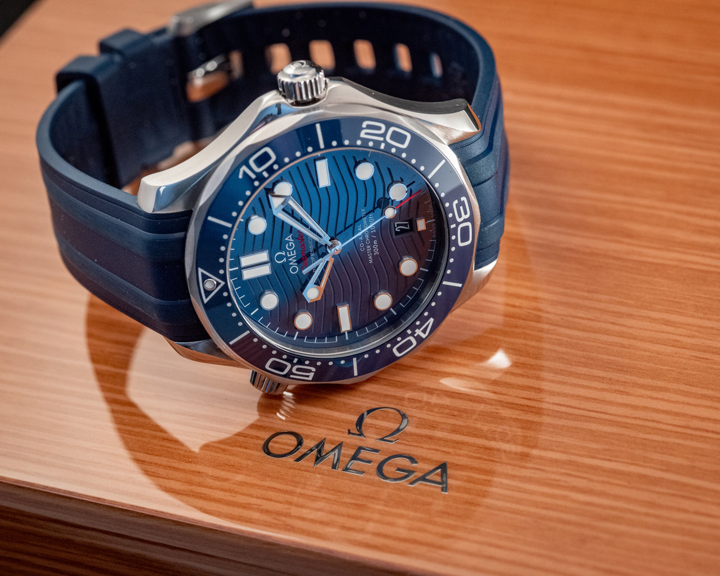 Omega Seamaster Diver 300M Co-Axial Master Chronometer Blue Dial Rubber Strap Watch 42mm Ref 210.32.42.20.03.001