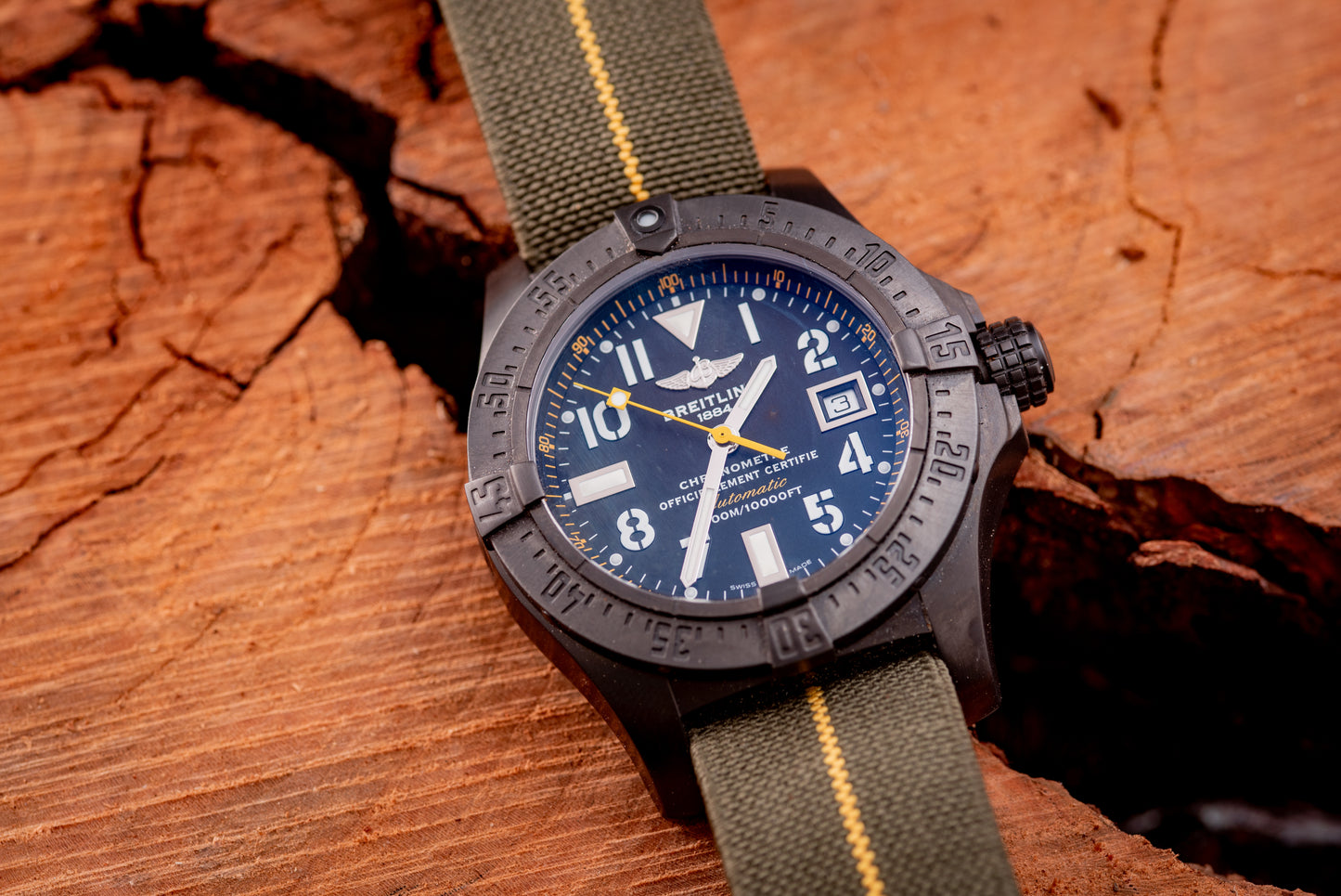 Breitling Seawolf Avenger Code Yellow 45mm Black Steel 1/1000 Reference Number A17330 Inner Box And Papers Additional Strap