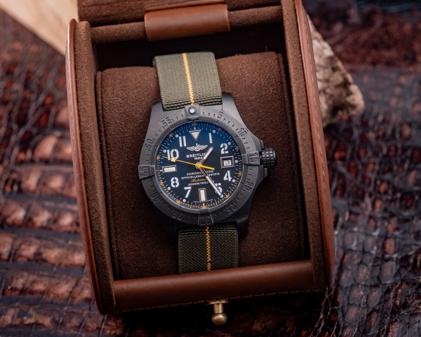 Breitling Seawolf Avenger Code Yellow 45mm Black Steel 1/1000 Reference Number A17330 Inner Box And Papers Additional Strap