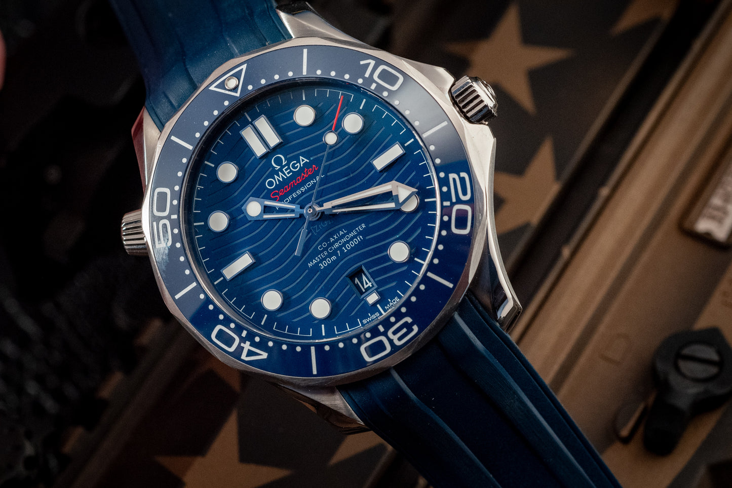 Omega Seamaster Diver 300m Blue Waves 2021 Box And Papers Ref 210.32.42.20.03.001