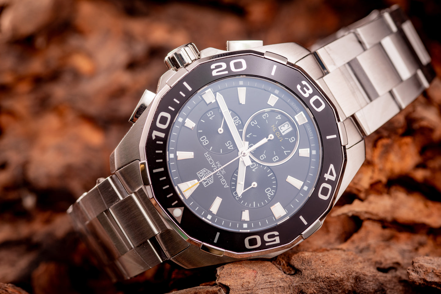 TAG Heuer Aquaracer 43mm Chrono Black Face/Bezel Box And Papers Ref CAY111A.BA0927