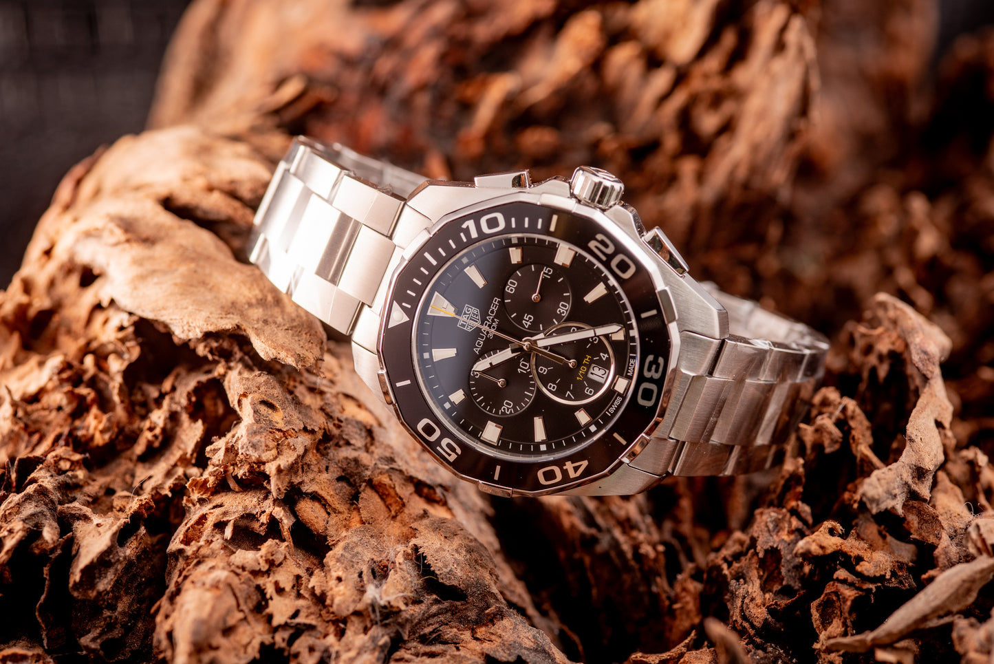 TAG Heuer Aquaracer 43mm Chrono Black Face/Bezel Box And Papers Ref CAY111A.BA0927