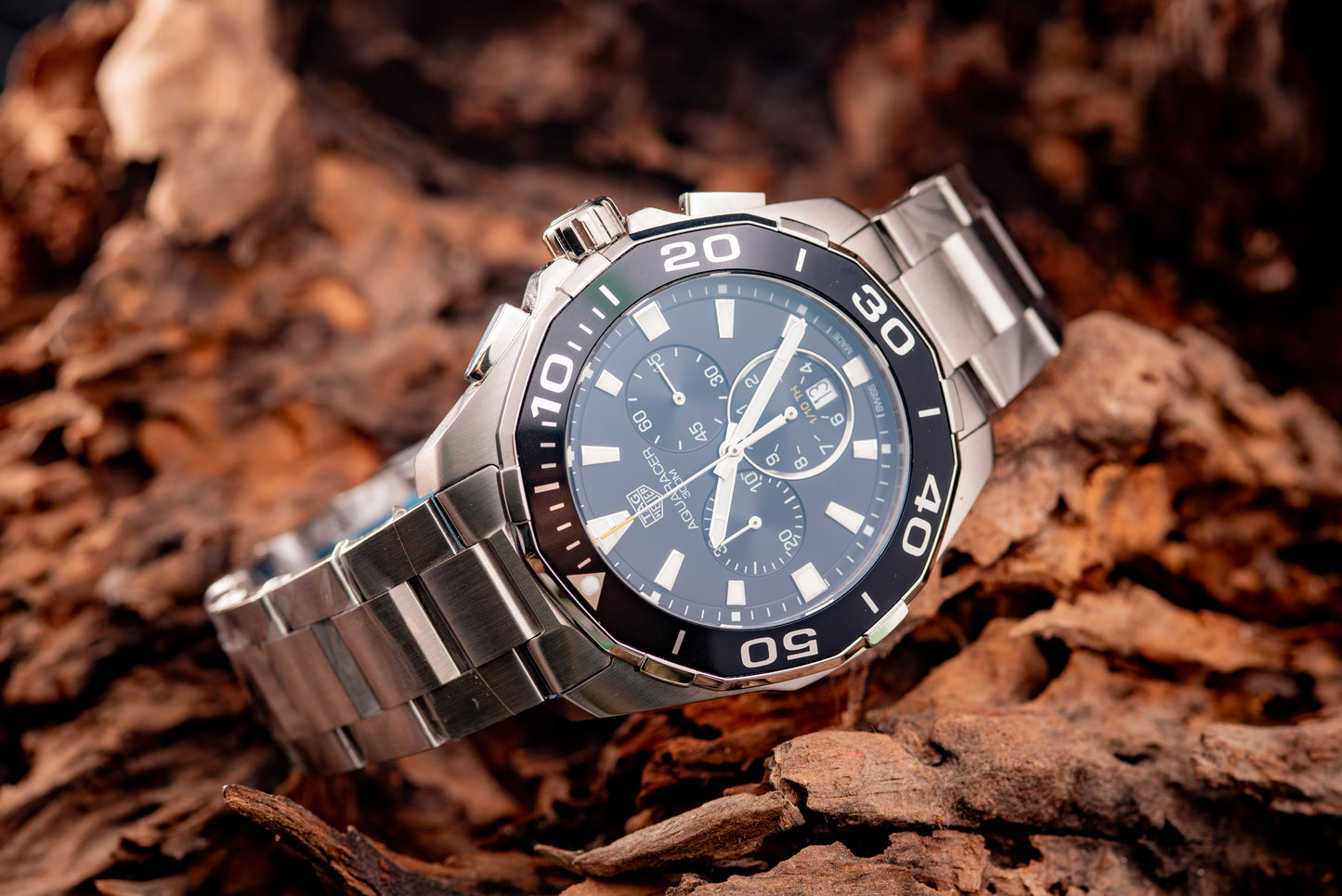 TAG Heuer Aquaracer 43mm Chrono Black Face/Bezel Box And Papers Ref CAY111A.BA0927