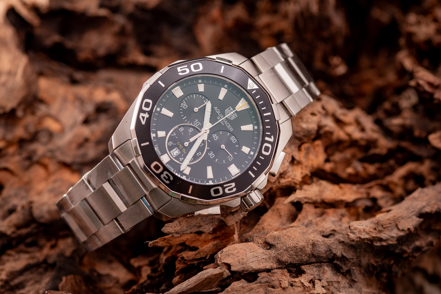 TAG Heuer Aquaracer 43mm Chrono Black Face/Bezel Box And Papers Ref CAY111A.BA0927