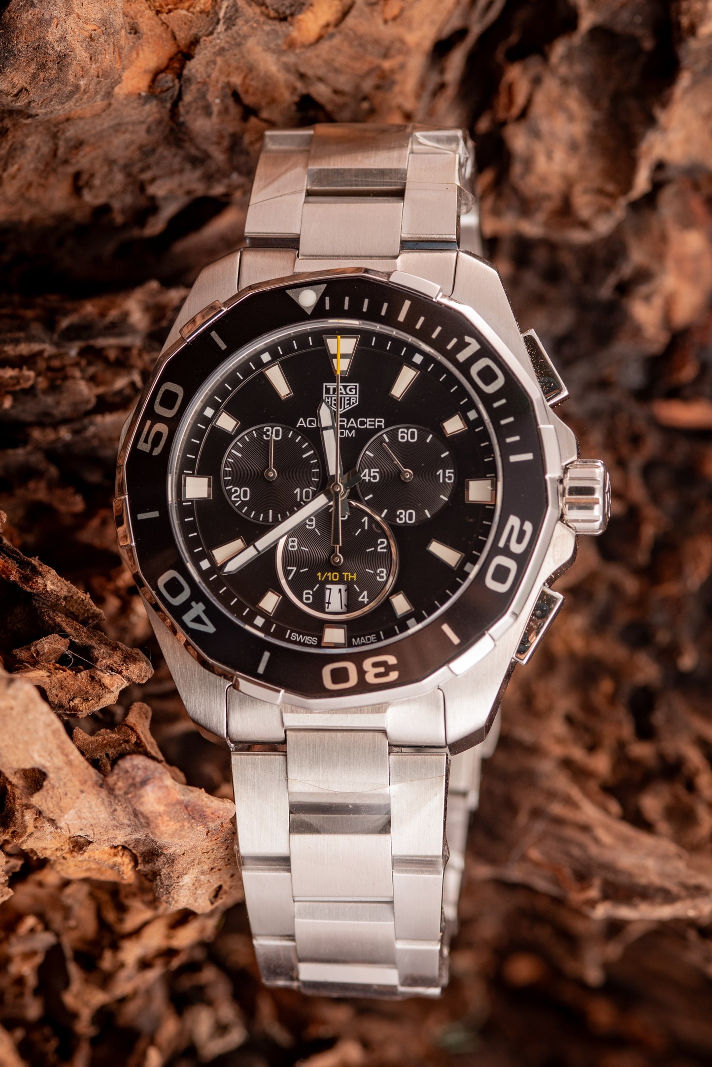 TAG Heuer Aquaracer 43mm Chrono Black Face/Bezel Box And Papers Ref CAY111A.BA0927
