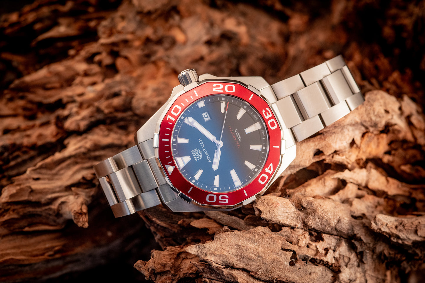 Tag Heuer Aquaracer Black Dial Red Bezel Ref WAY101B.BA0746 Box And Papers