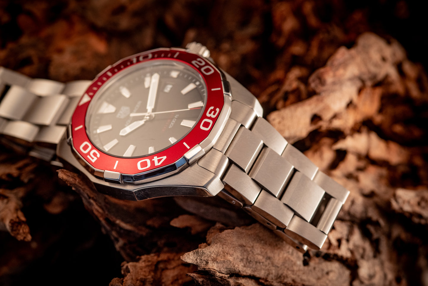 Tag Heuer Aquaracer Black Dial Red Bezel Ref WAY101B.BA0746 Box And Papers