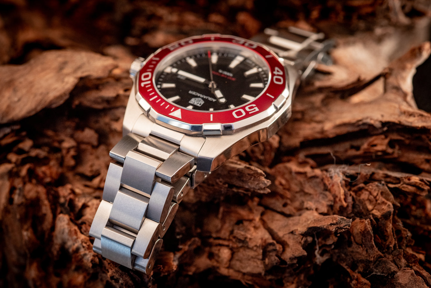 Tag Heuer Aquaracer Black Dial Red Bezel Ref WAY101B.BA0746 Box And Papers