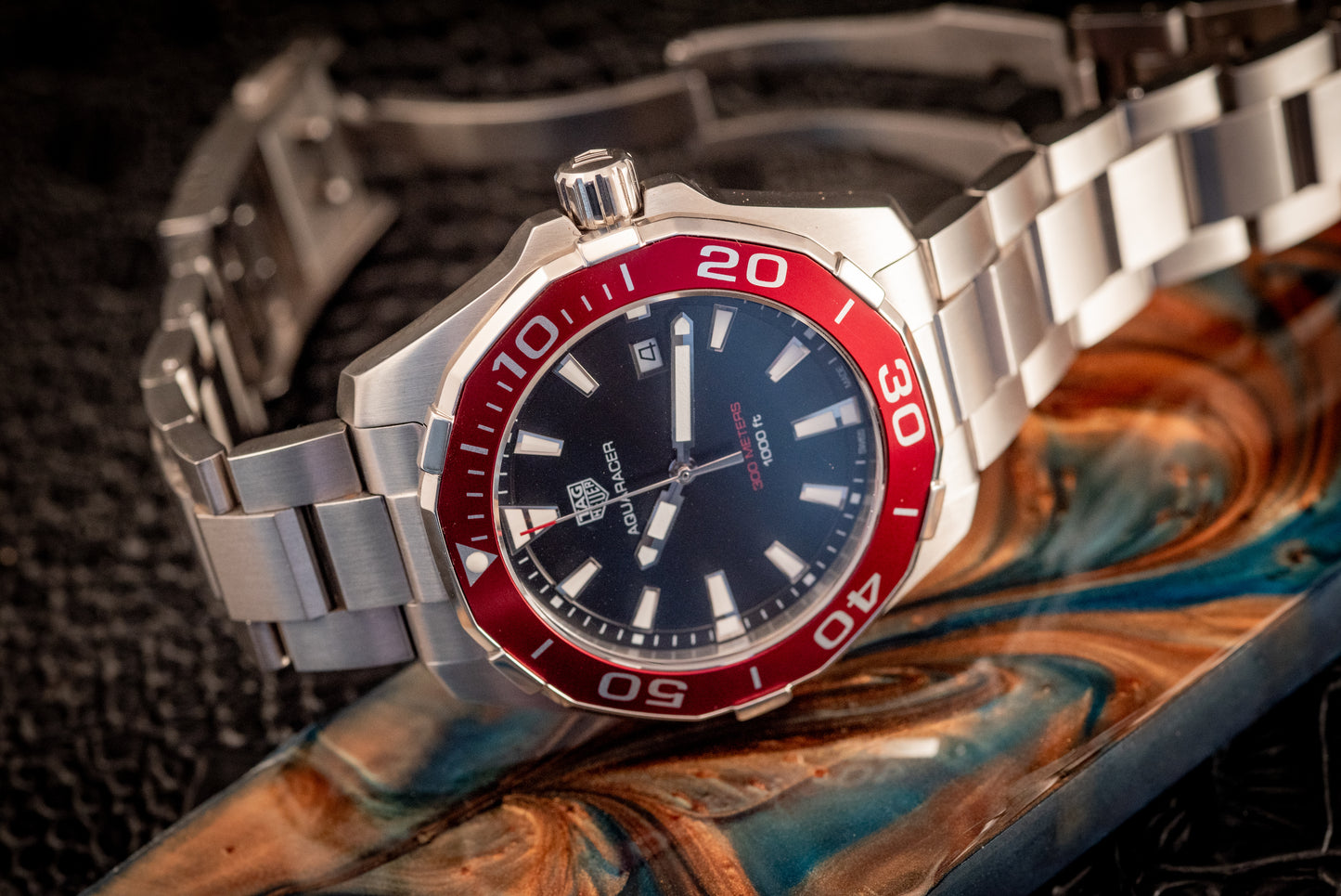 Tag Heuer Aquaracer Black Dial Red Bezel Ref WAY101B.BA0746 Box And Papers