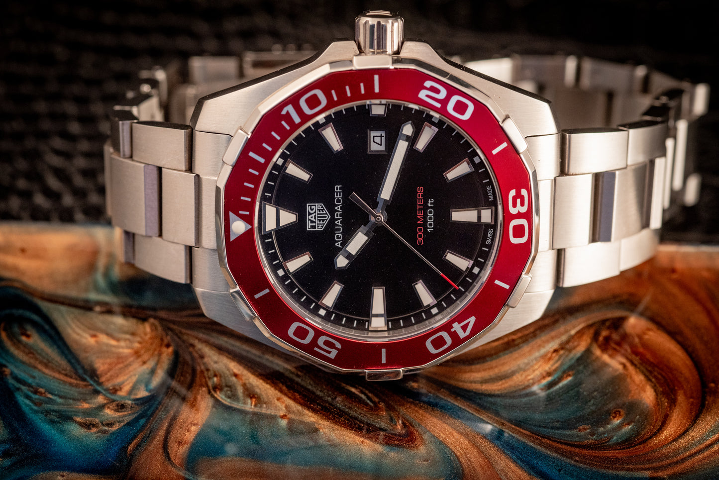 Tag Heuer Aquaracer Black Dial Red Bezel Ref WAY101B.BA0746 Box And Papers