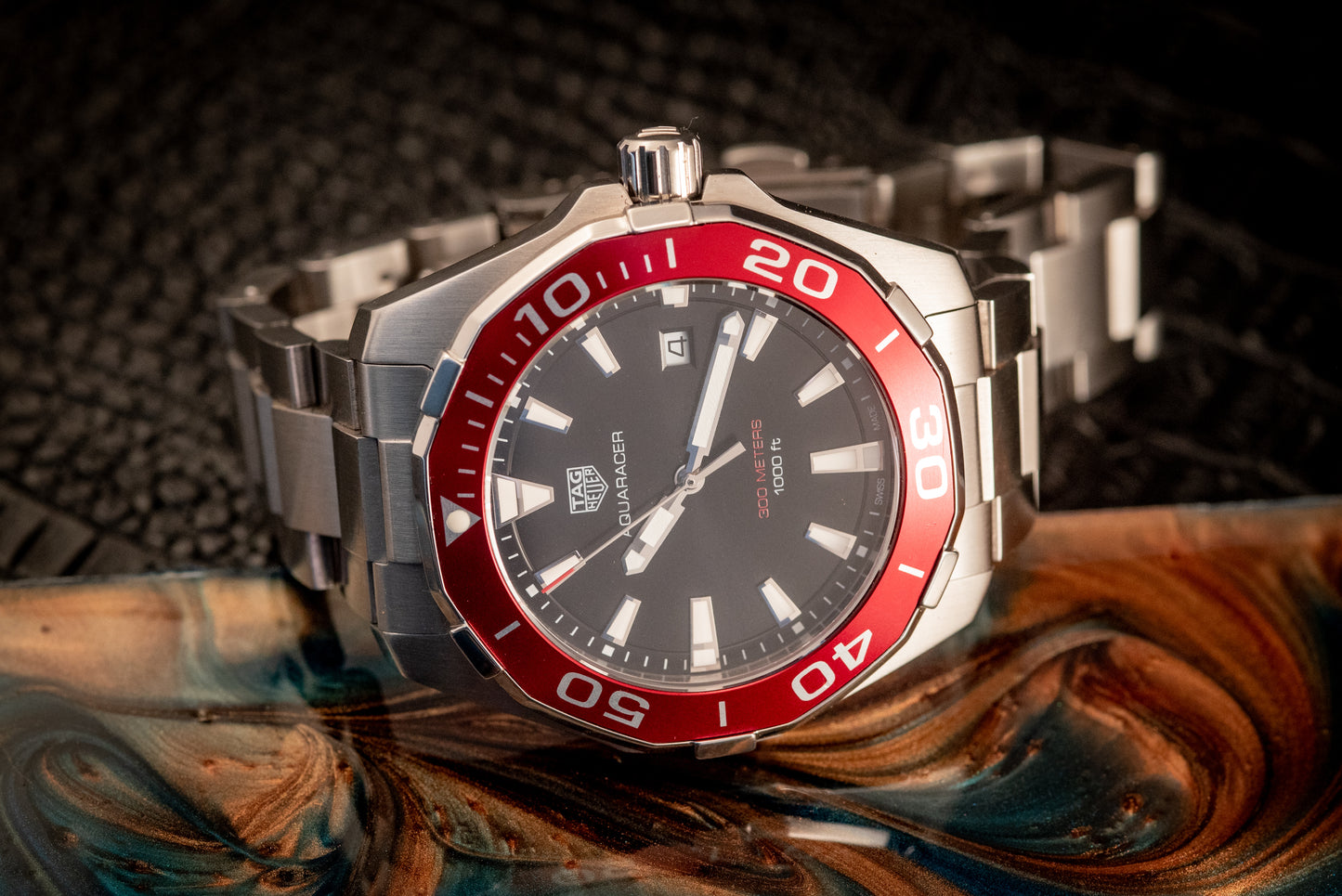 Tag Heuer Aquaracer Black Dial Red Bezel Ref WAY101B.BA0746 Box And Papers
