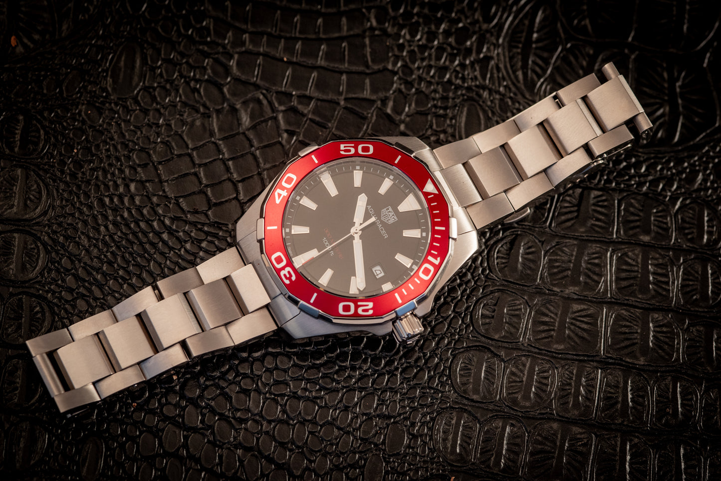 Tag Heuer Aquaracer Black Dial Red Bezel Ref WAY101B.BA0746 Box And Papers