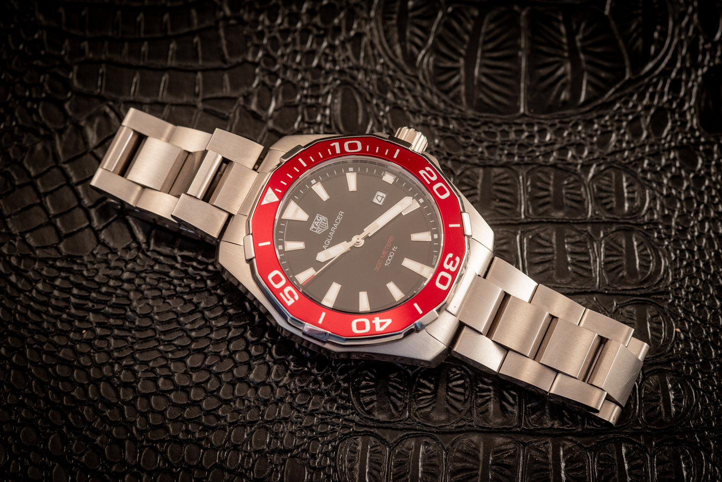 Tag Heuer Aquaracer Black Dial Red Bezel Ref WAY101B.BA0746 Box And Papers