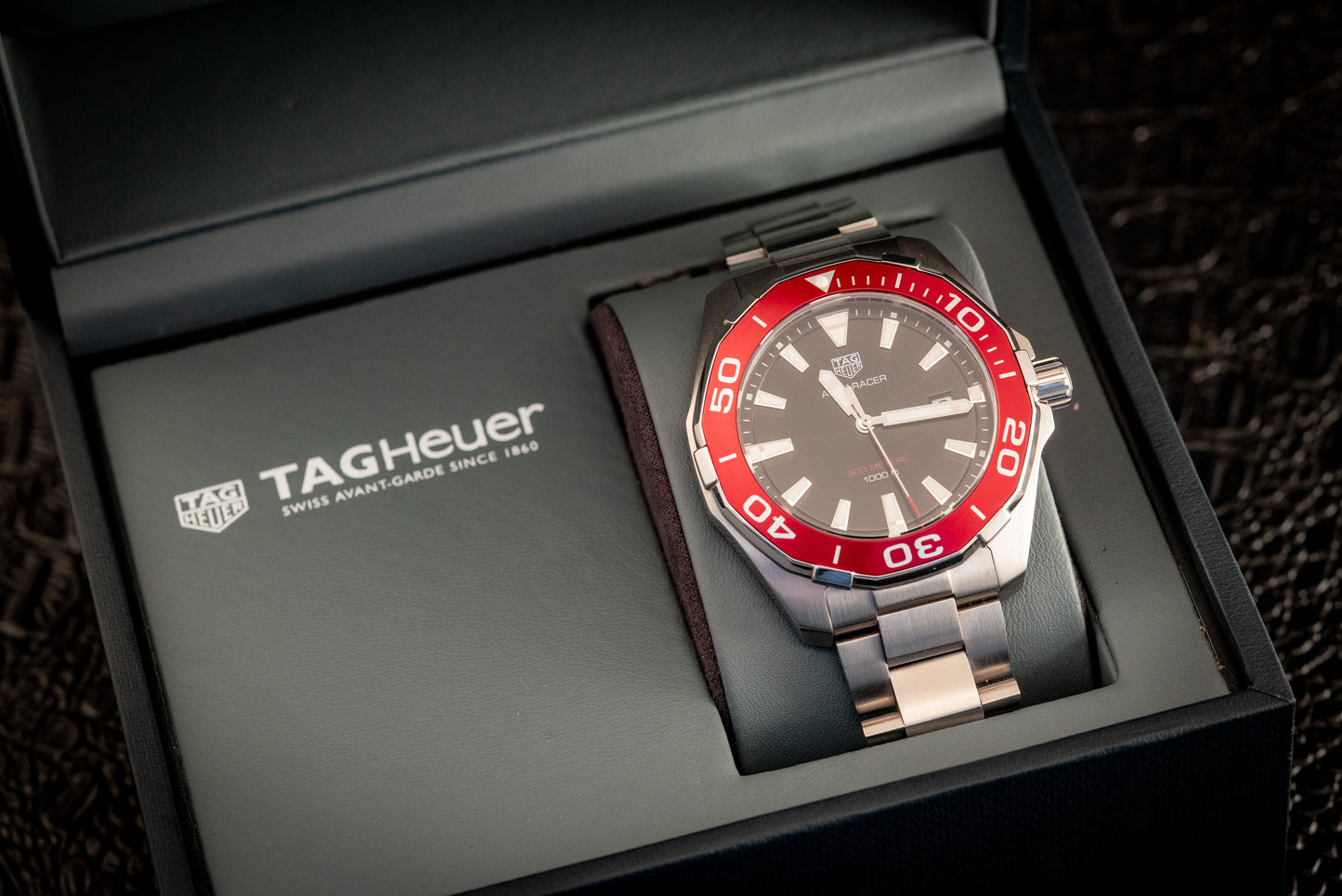 Tag Heuer Aquaracer Black Dial Red Bezel Ref WAY101B.BA0746 Box And Papers