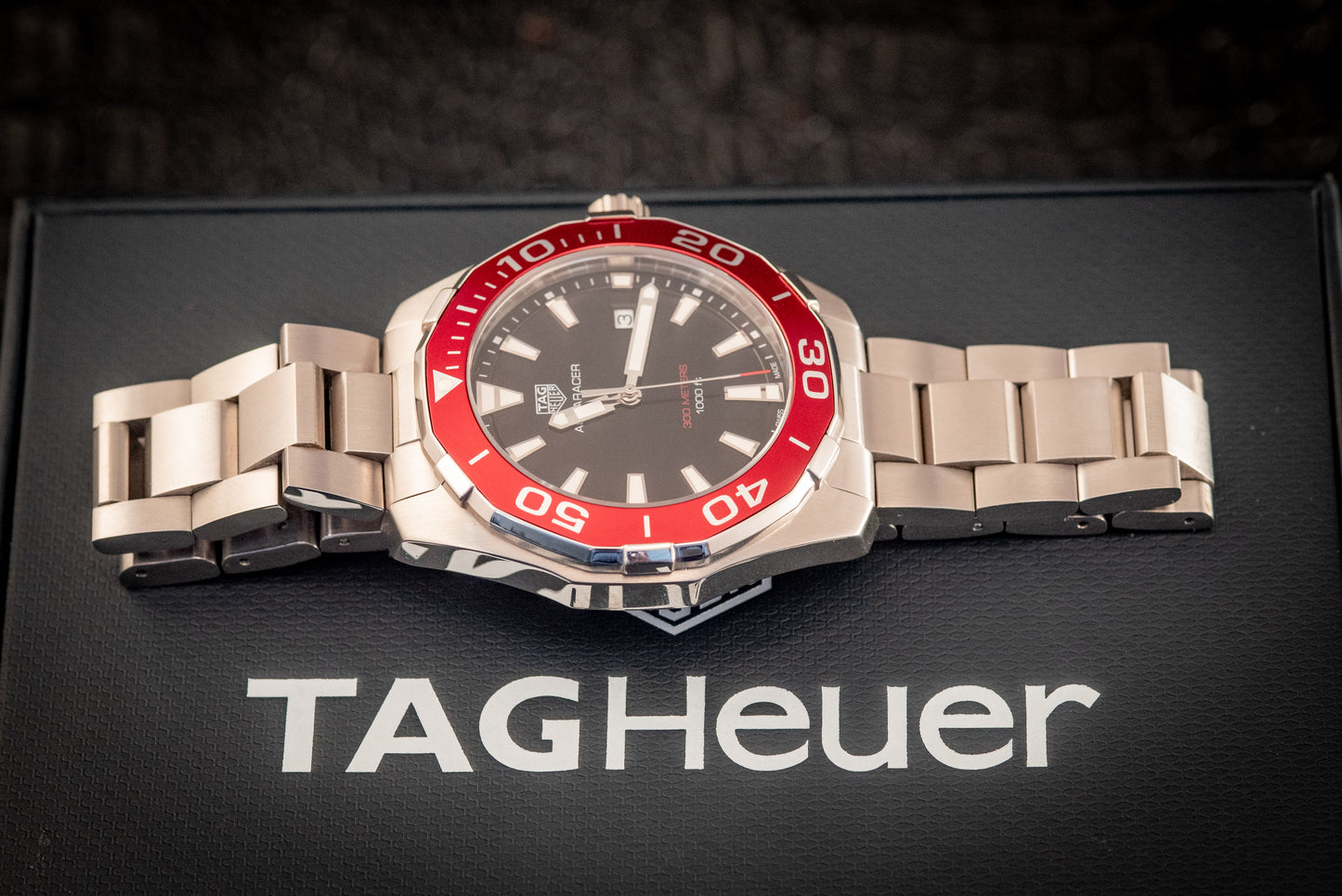 Tag Heuer Aquaracer Black Dial Red Bezel Ref WAY101B.BA0746 Box And Papers