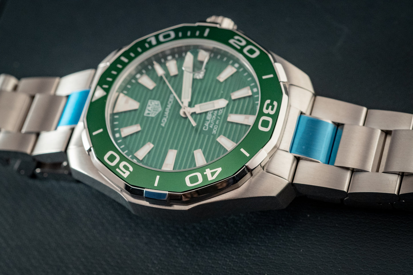 TAG Heuer Aquaracer 300M Green Stripes Box And Papers Ref WAY201S.BA0927