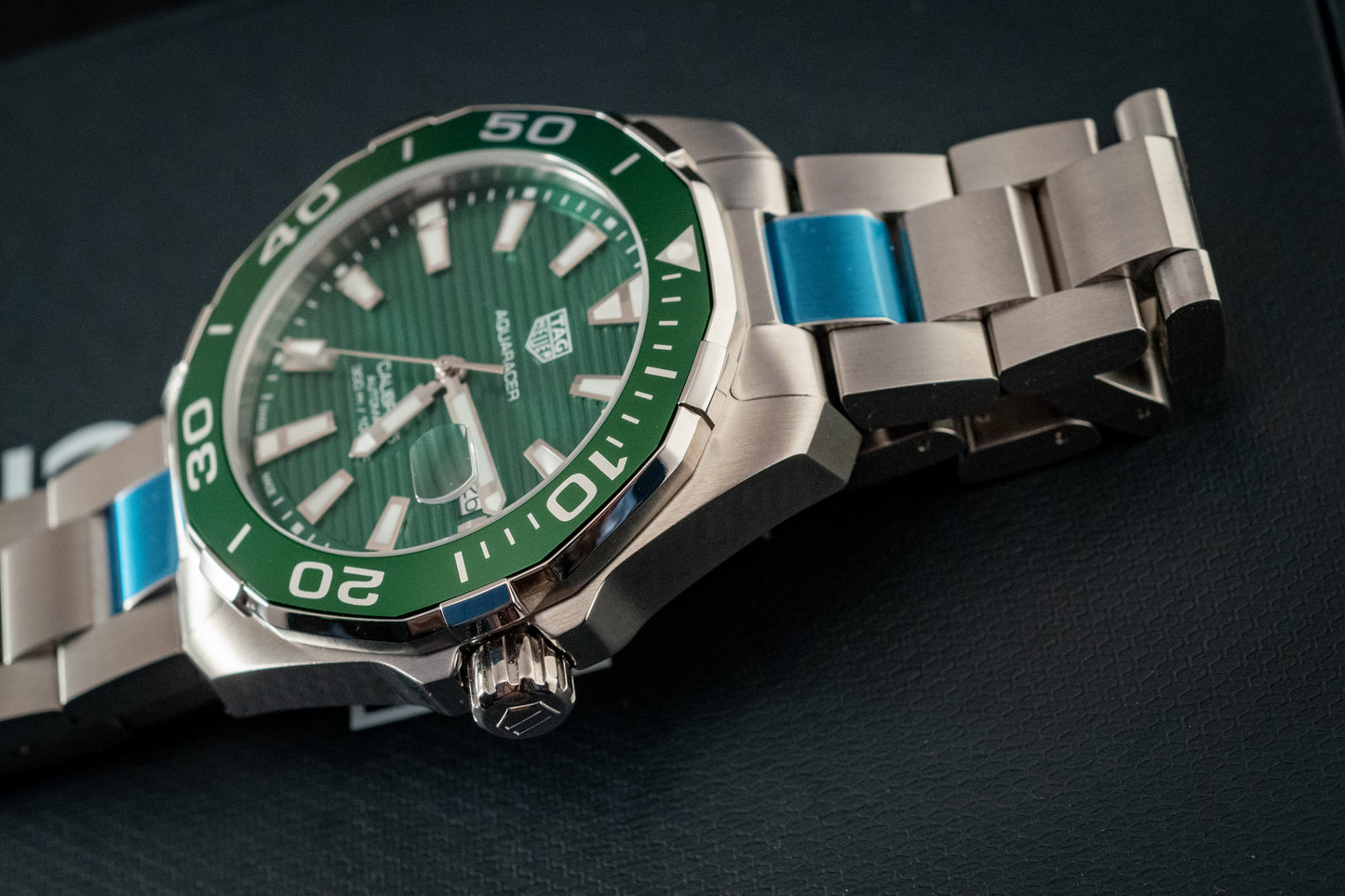 TAG Heuer Aquaracer 300M Green Stripes Box And Papers Ref WAY201S.BA0927