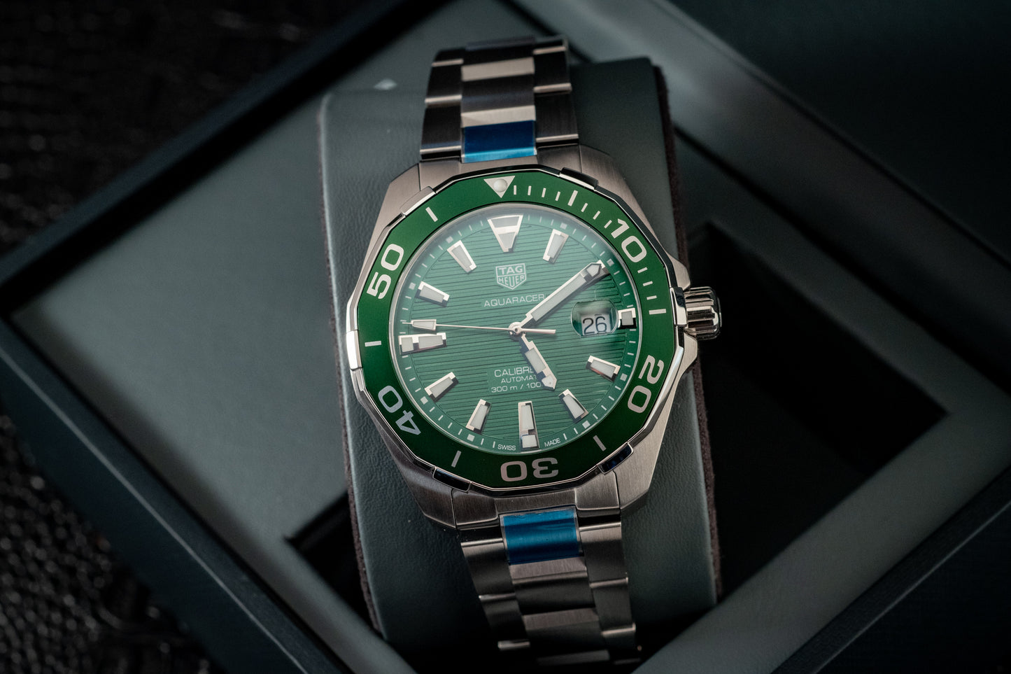 TAG Heuer Aquaracer 300M Green Stripes Box And Papers Ref WAY201S.BA0927