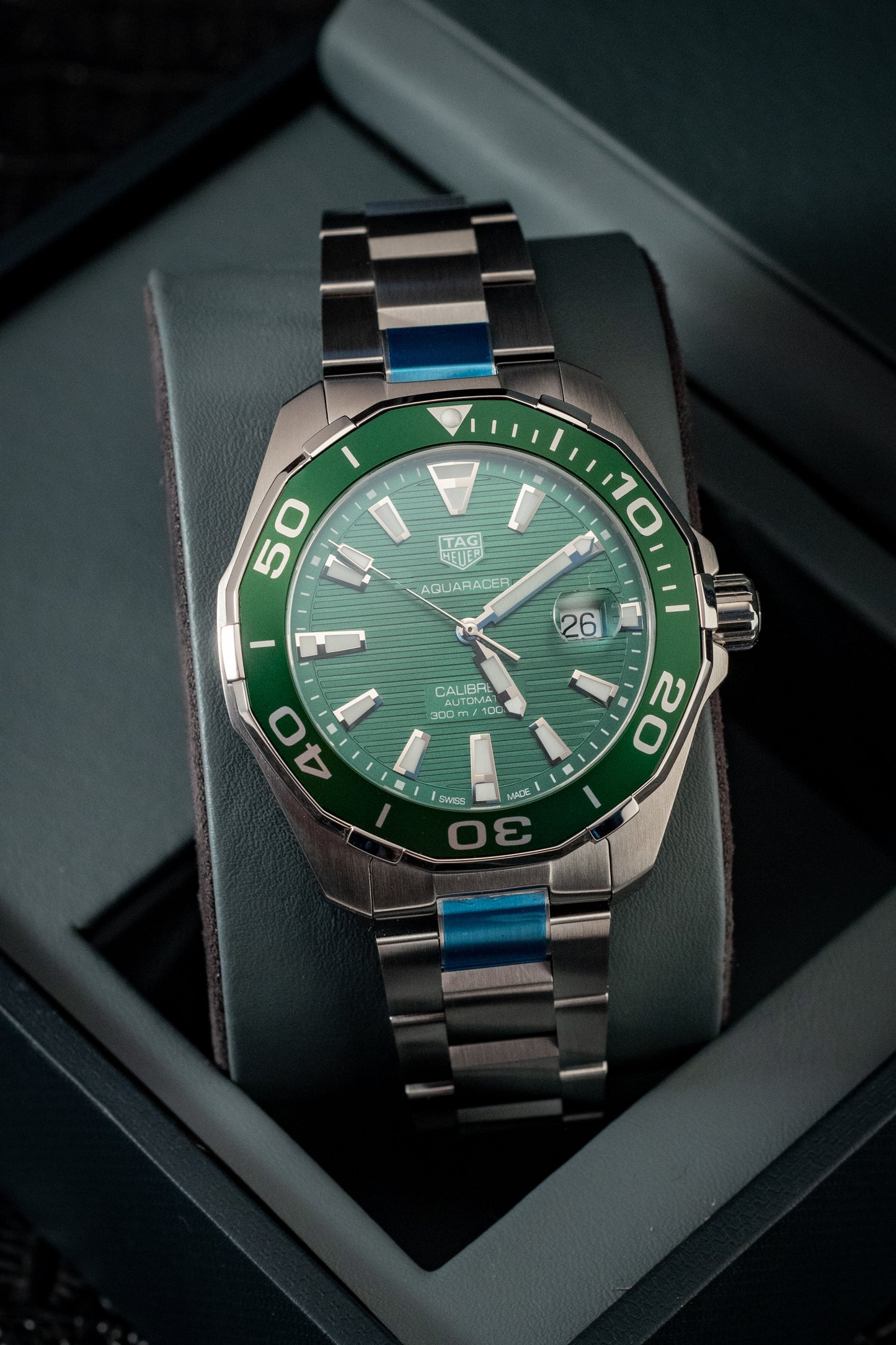 TAG Heuer Aquaracer 300M Green Stripes Box And Papers Ref WAY201S.BA0927