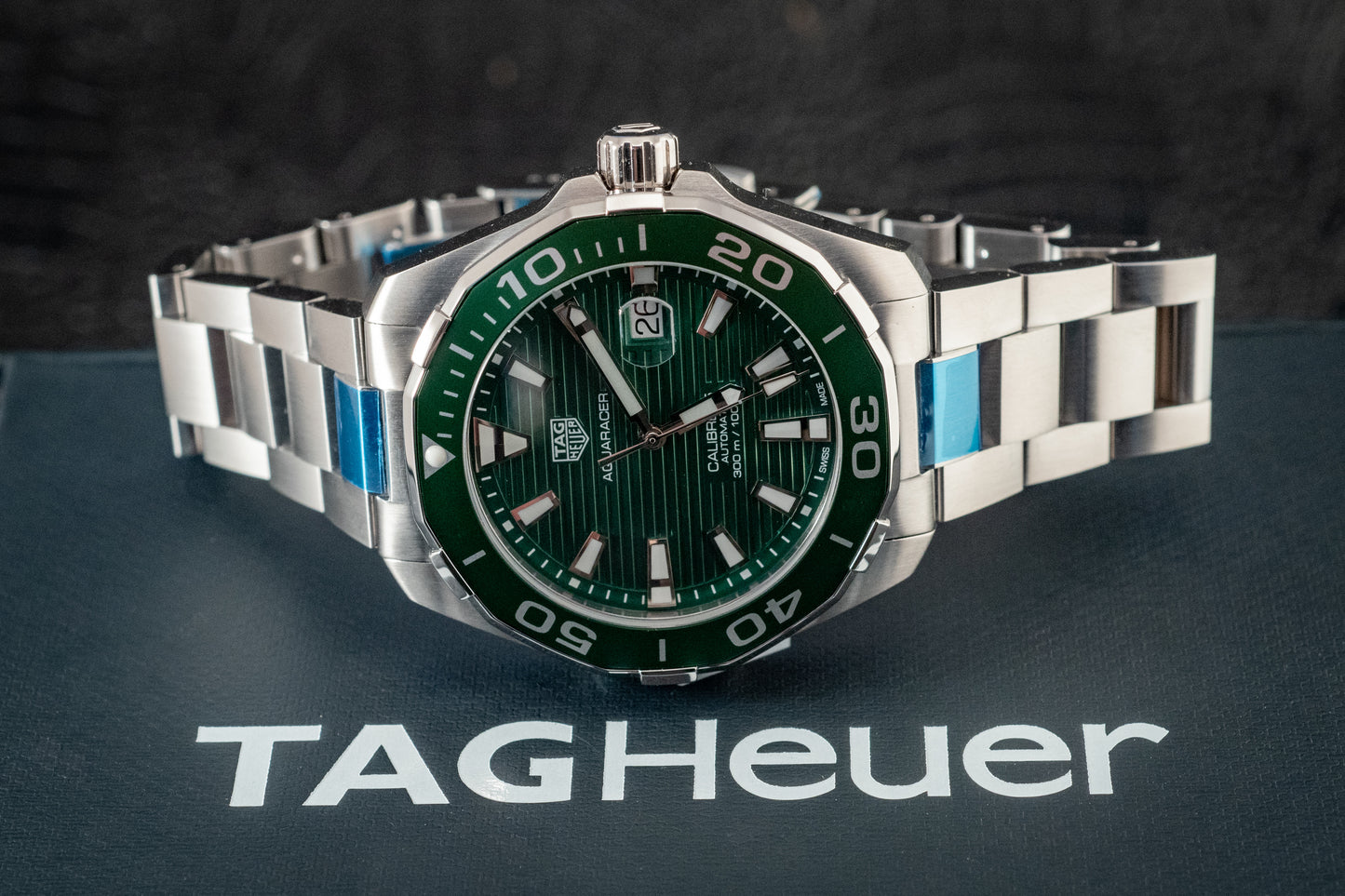 TAG Heuer Aquaracer 300M Green Stripes Box And Papers Ref WAY201S.BA0927