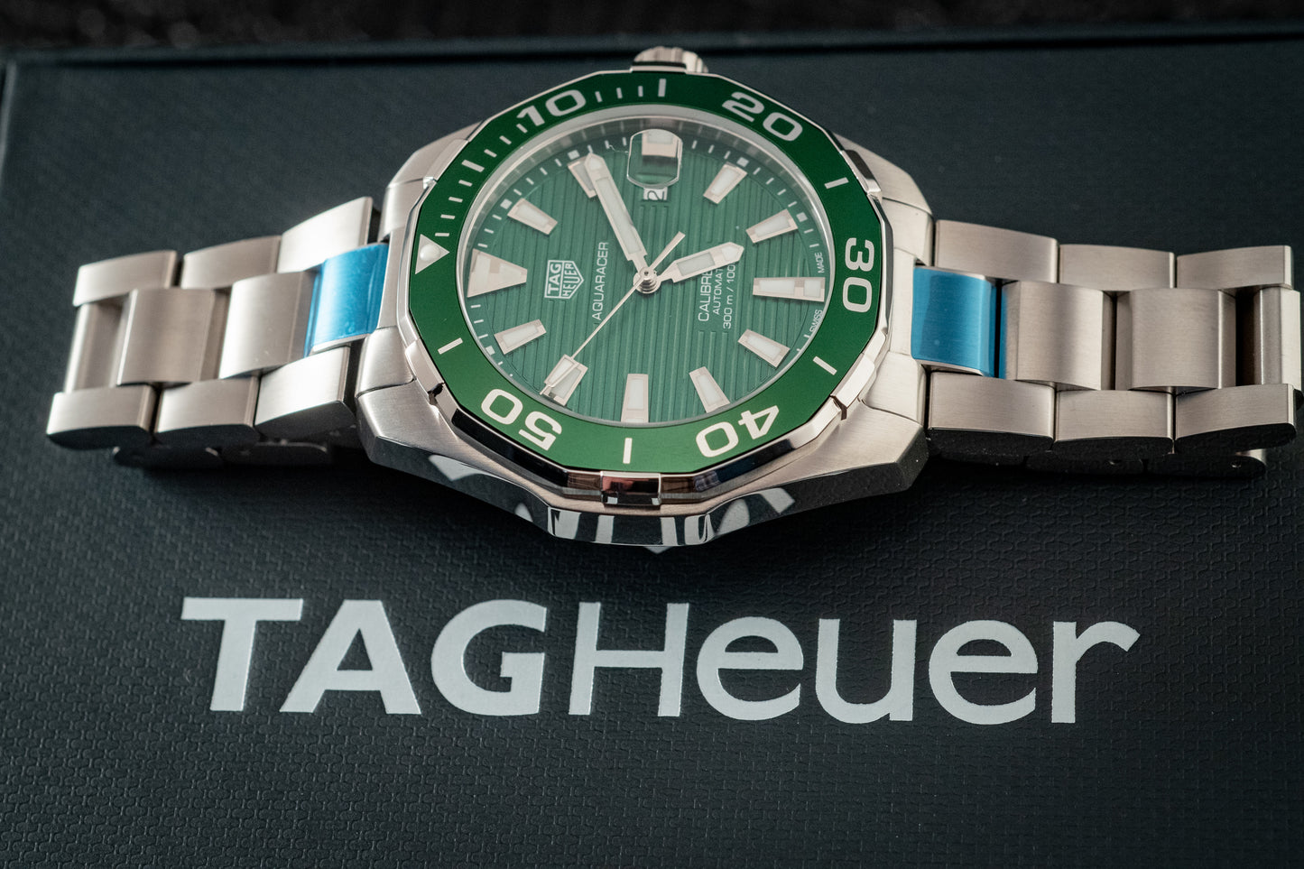TAG Heuer Aquaracer 300M Green Stripes Box And Papers Ref WAY201S.BA0927