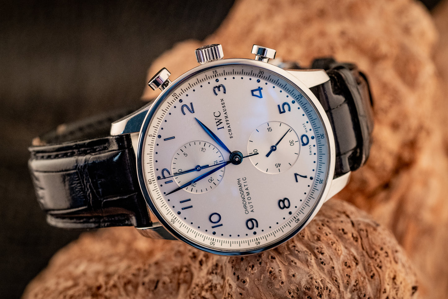 IWC Portuguese Chronograph Black Strap Box And Papers Ref IW371446