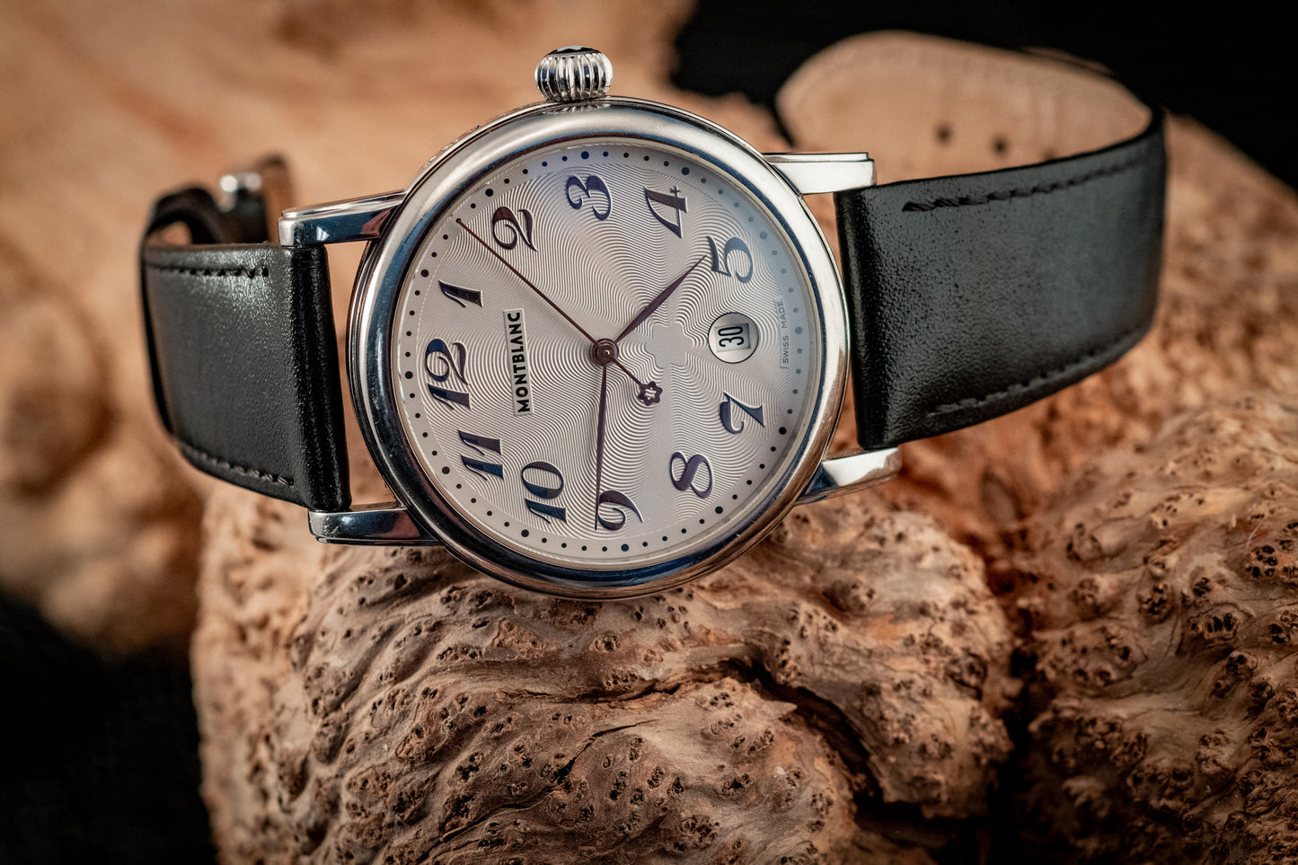 Montblanc Meisterstuck Star Automatic Stainless Steel Extra Black Leather Strap Ref 7027