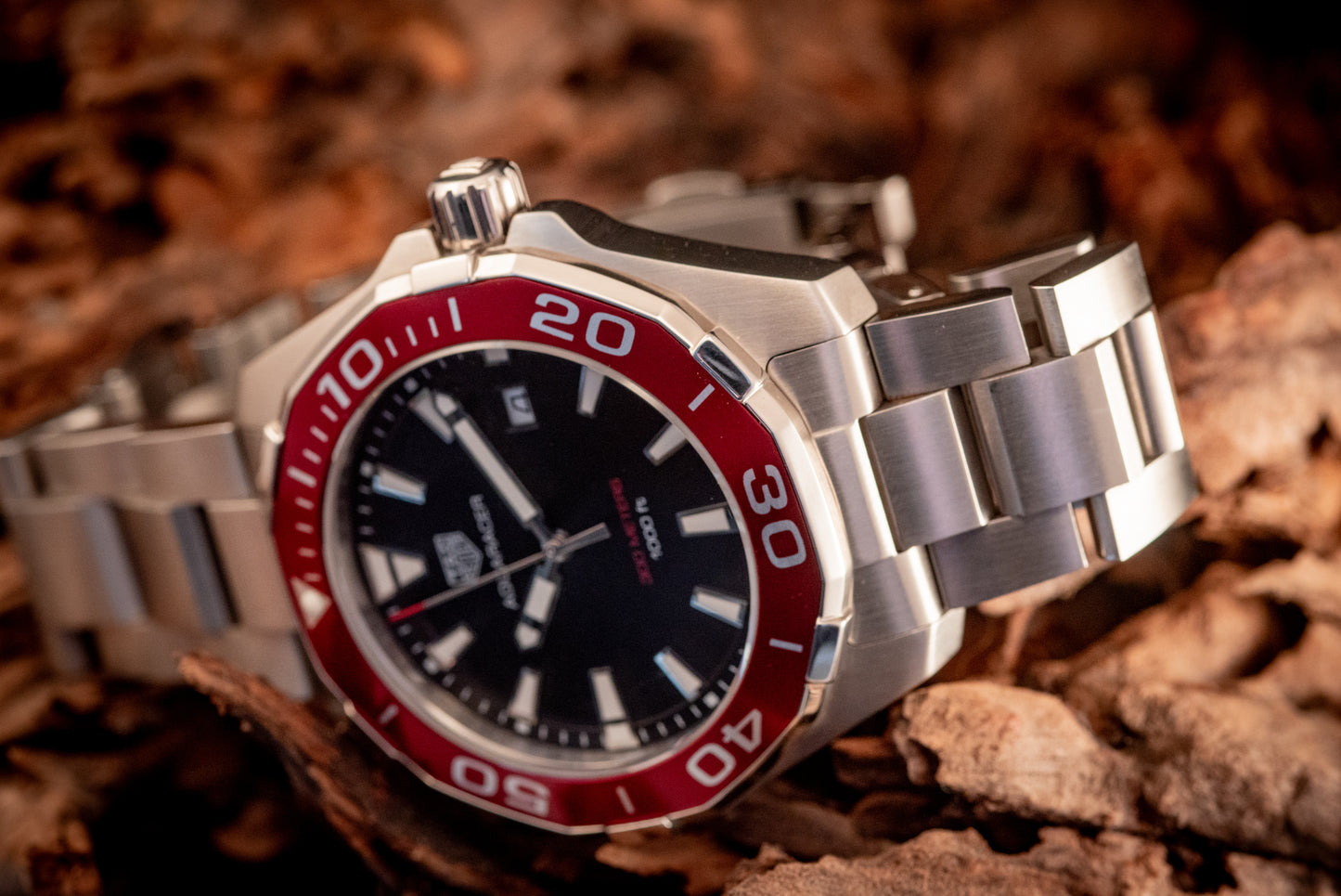 Tag Heuer Aquaracer Black Dial Red Bezel Ref WAY101B.BA0746 Box And Papers