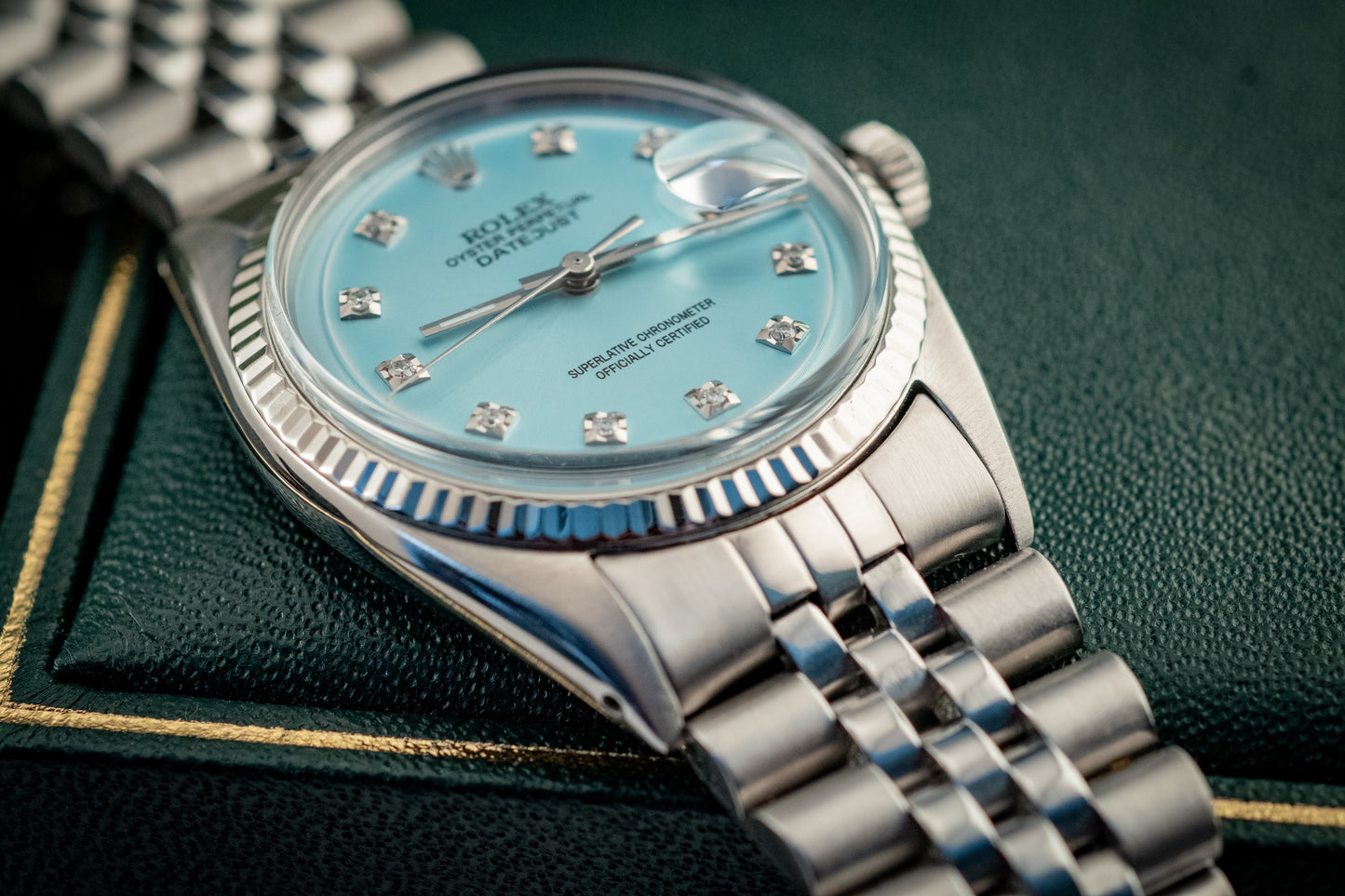 Rolex Datejust 36MM 18K White Gold And Blue Diamond Dial Fluted Bezel Ref 1601