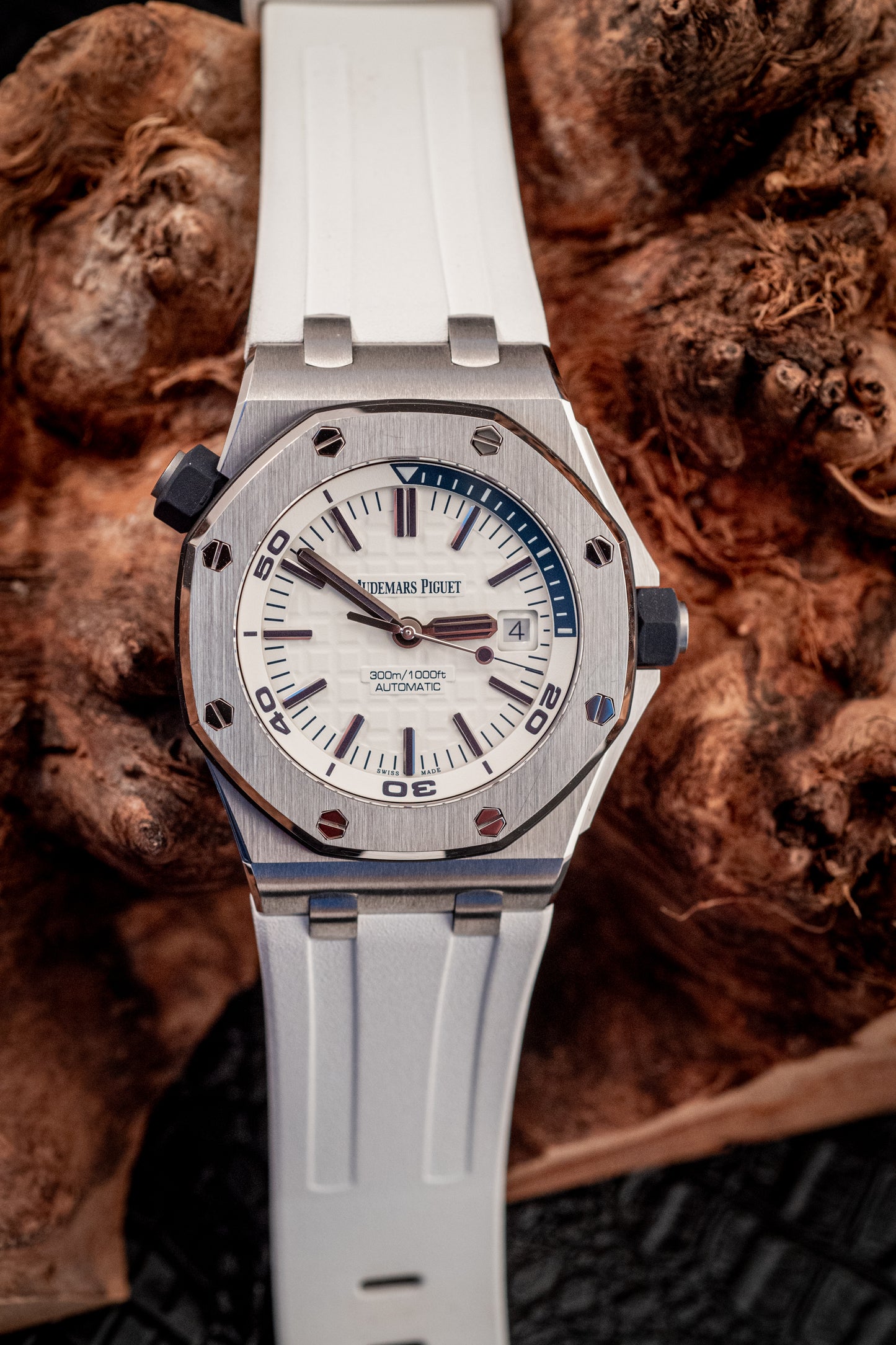 Audemars Piguet Royal Oak Offshore Diver White Dial Additional Blue Strap Box And Papers Ref 15710ST.OO.A010CA.01